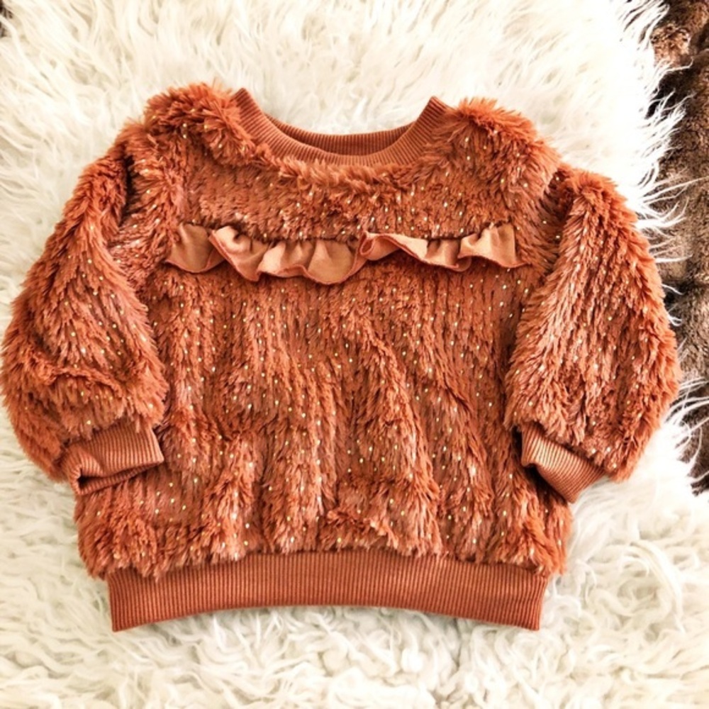 Babies Girl Madison Layne Brick Red Fuzzy Gold Flecked Sweater Top 6-9 M